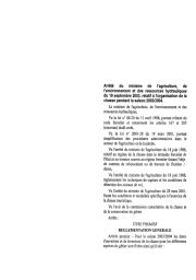 Arrêté du ministre de l'agriculture, de l'environnement et des ressources hydrauliques | 