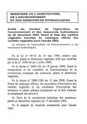 Arrêté du ministre de l'agriculture, de l'environnement et des ressources hydrauliques | 