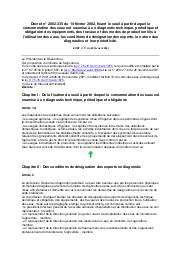 Décret n° 2002-335 du 14 février 2002 : Décret n° 2002-335 du 14 février 2002, fixant le seuil à partir duquel la consommation des eaux est soumise à un diagnostic technique, périodique et obligatoire des équipements, des travaux et des modes de production liés à l'utilisation des eaux, les conditions de désignation des experts, la nature des diagnostics et leur périodicité. (JORT n° 17 du 26 février 2002) | 