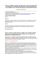 Décret n° 91-1869 du 2 décembre 1991 : Décret n° 91-1869 du 2 décembre 1991 approuvant le cahier des charges fixant les modalités et les conditions générales de fourniture et de tarification des eaux d'irrigation par les commissariats régionaux au développement agricole (JORT n° 88 du 24 décembre 1991) | 