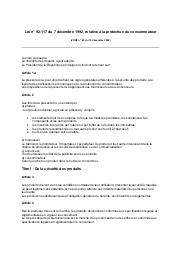 Loi n° 92-117 du 7 décembre 1992 : Loi n° 92-117 du 7 décembre 1992, relative à la protection du consommateur (JORT n° 83 du 15 décembre 1992) | 