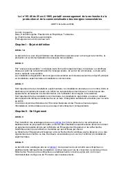 Loi n° 85-48 du 25 avril 1985 : Loi n° 85-48 du 25 avril 1985, portatif encouragement de la recherche de la production et de la commercialisation des énergies renouvelables | 