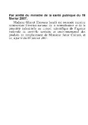 Arrêté du ministre de la santé publique du 19 février 2007 | 